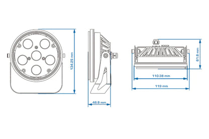 DarkFX Antari Spot510IP - Outdoor 6x1.9W LED UV Spot dimensions