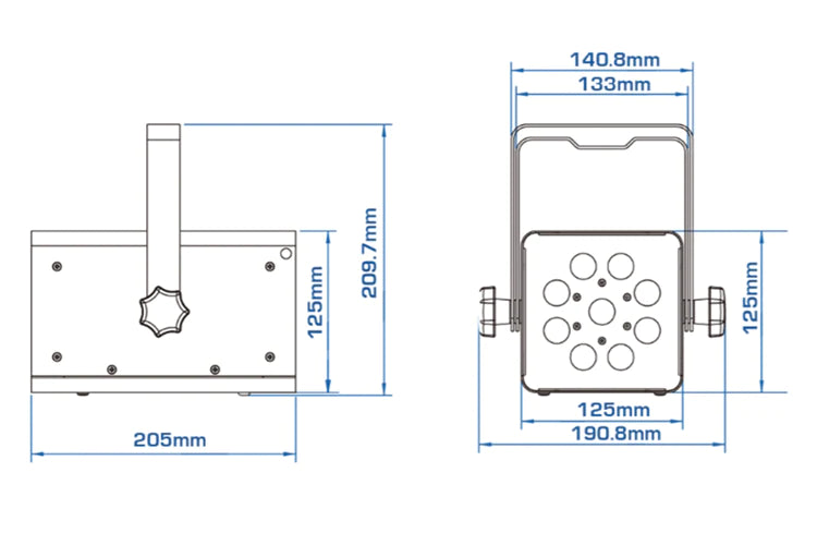 Antari DarkFX Spot670 - 9 x 1.9W LED UV Effect Spot Spot dimensions 